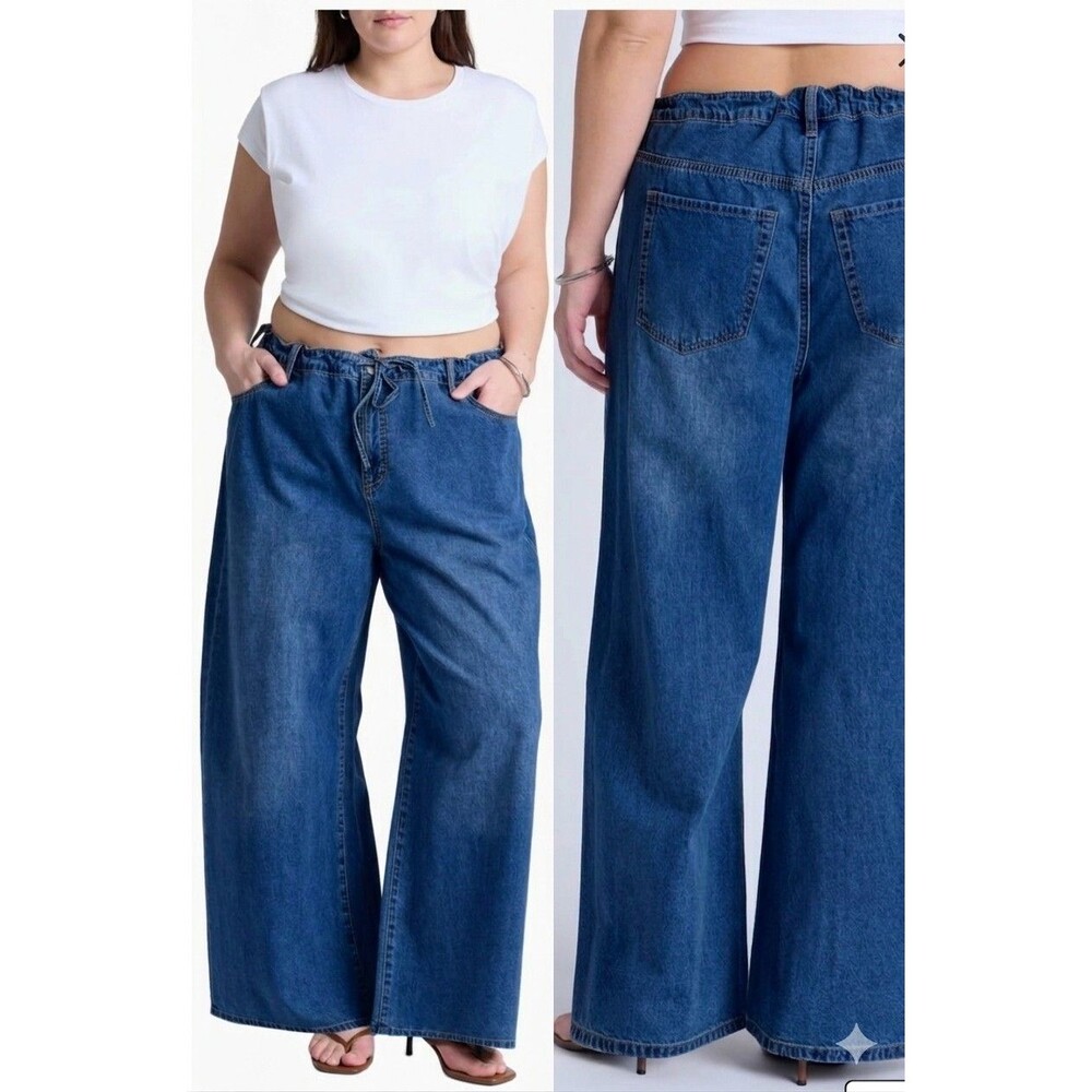 ELOQUII Women's Plus Size 14 Drawstring Waist Lightweight Jean oversized